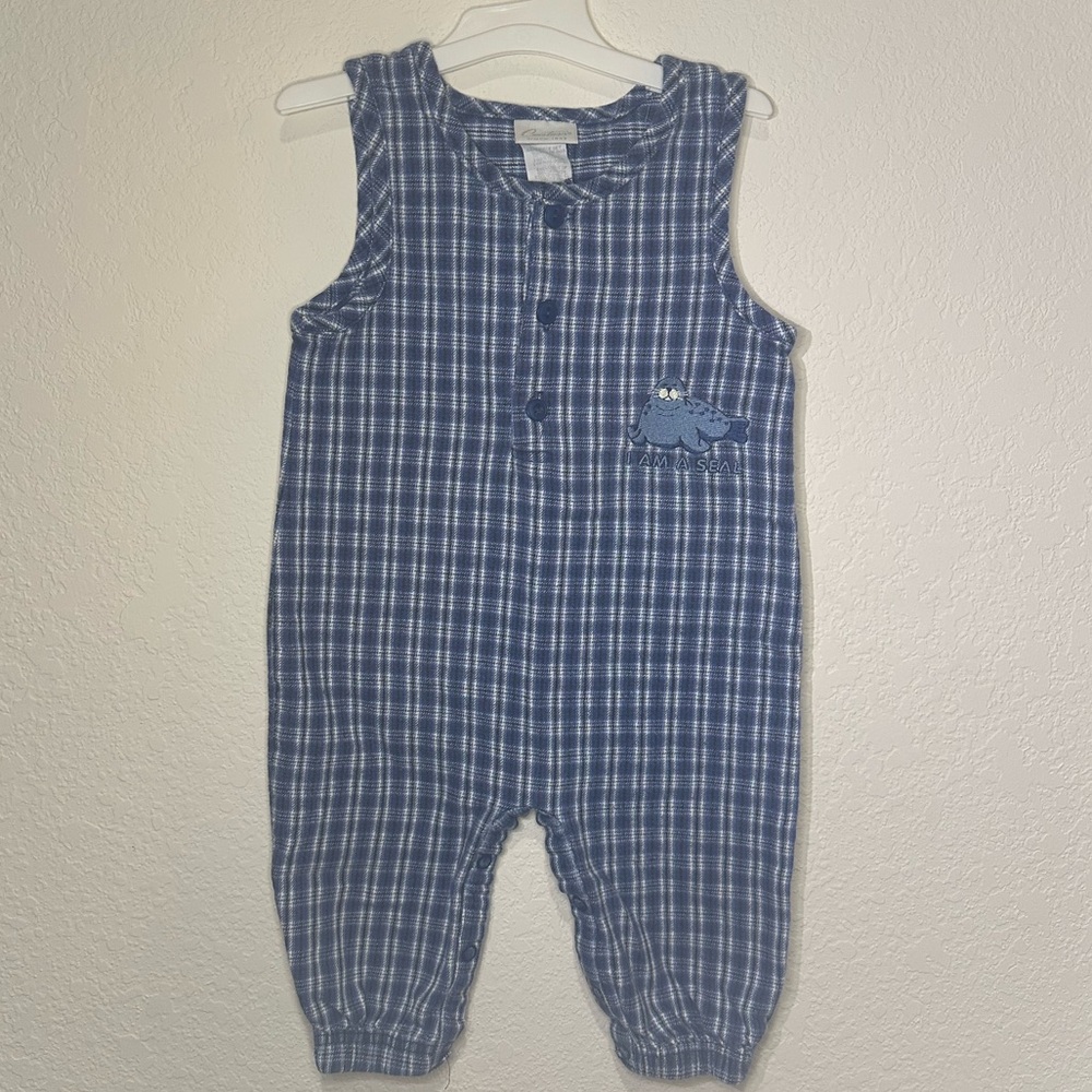 VINTAGE Carters I am A Seal Plaid Jumper Onesie. Size 9-12 Months.